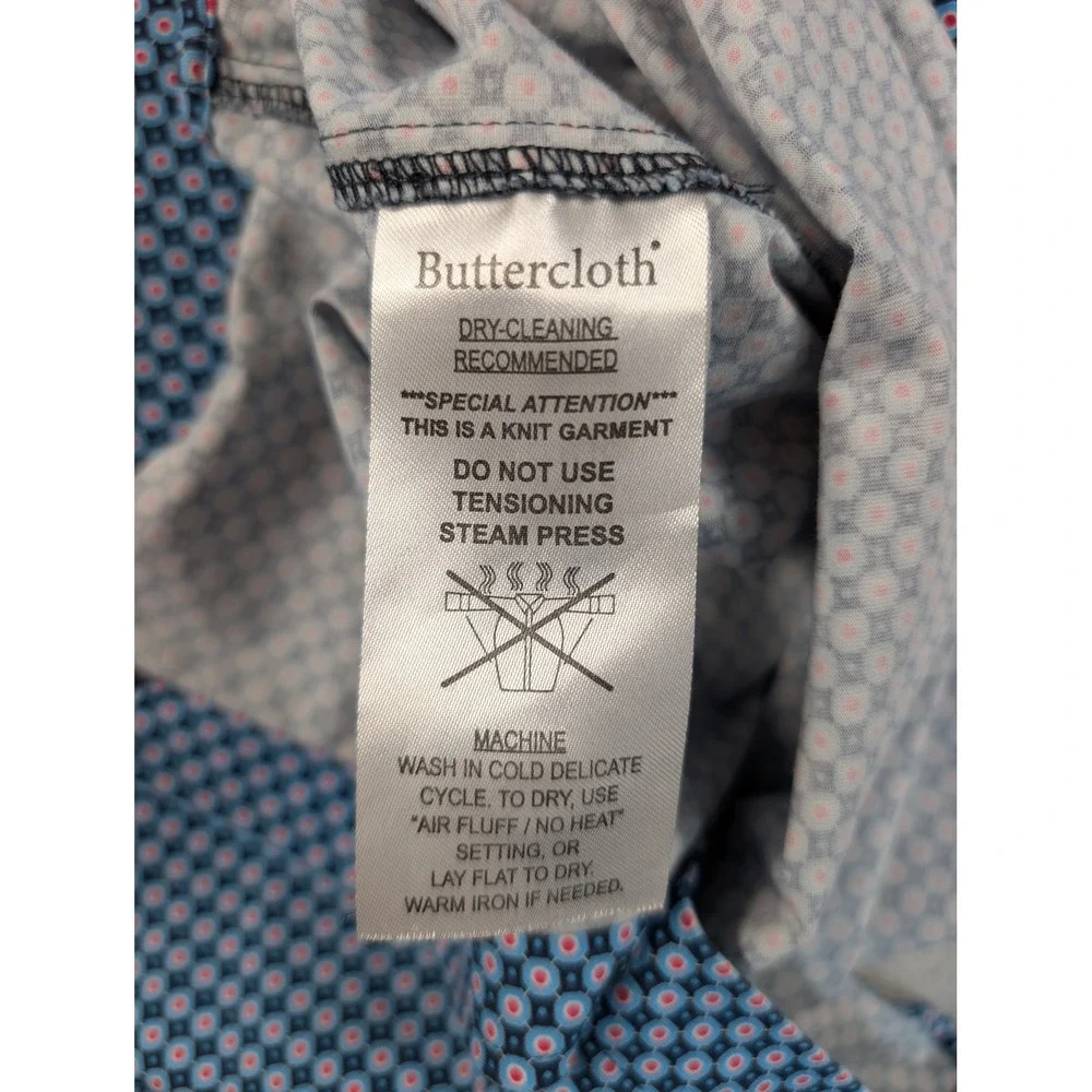 Buttercloth Icy Cotton Mens XL Regular Fit Blue Geometric Short Sleeve Shirt - Picture 6 of 8